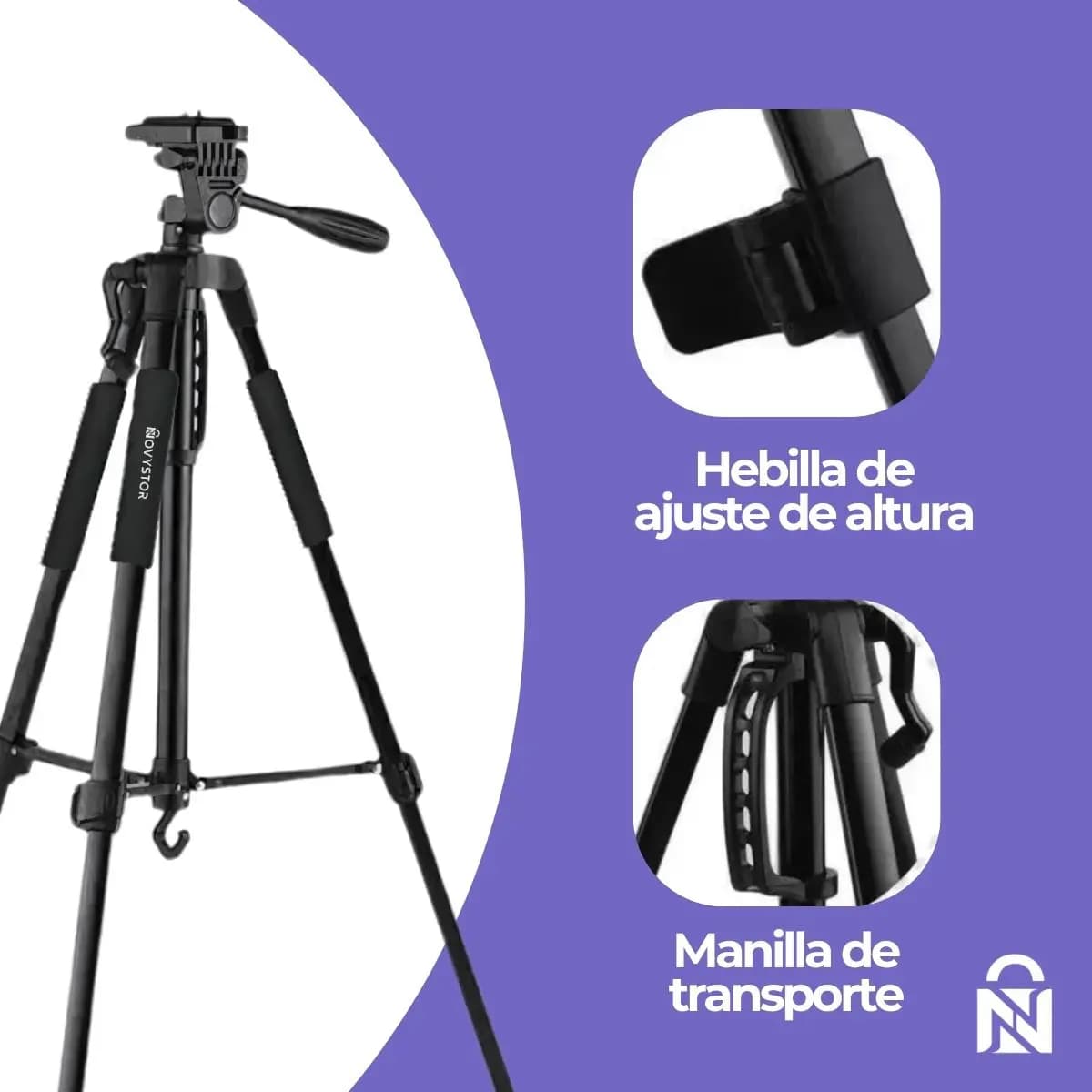 Trípode Profesional Compatible Con Celular Bolso + Adaptador Negro — imagen 9