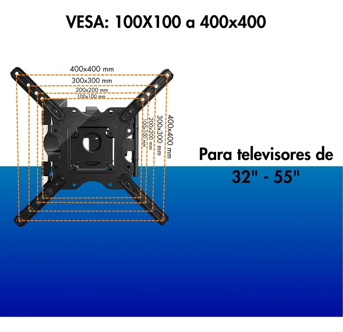Base Soporte Tv Pared 3 Brazos Ajustable 32 A 55 Pulgadas Negro — imagen 2