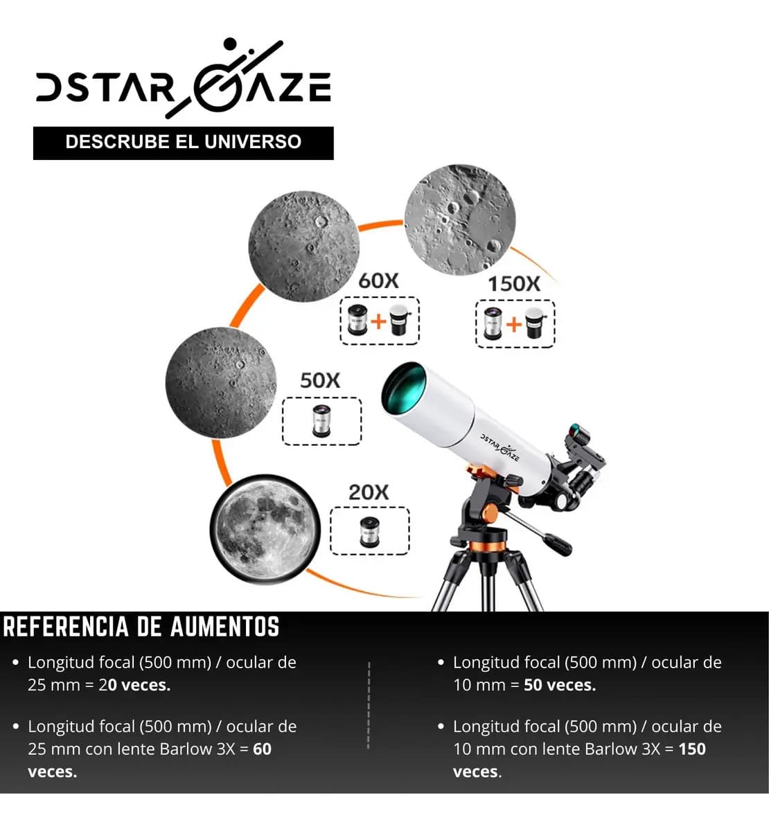 Telescopio Astronómico Profesional 50080m Color Blanco — imagen 5