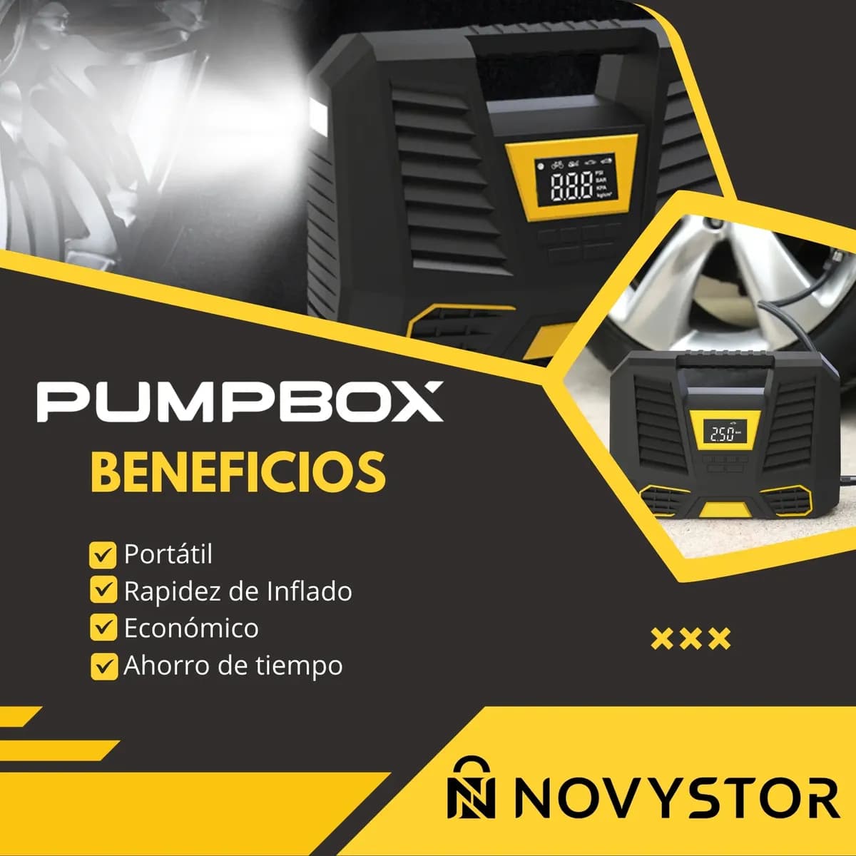Compresor De Aire Portátil Digital 12v Profesional Negro — imagen 3