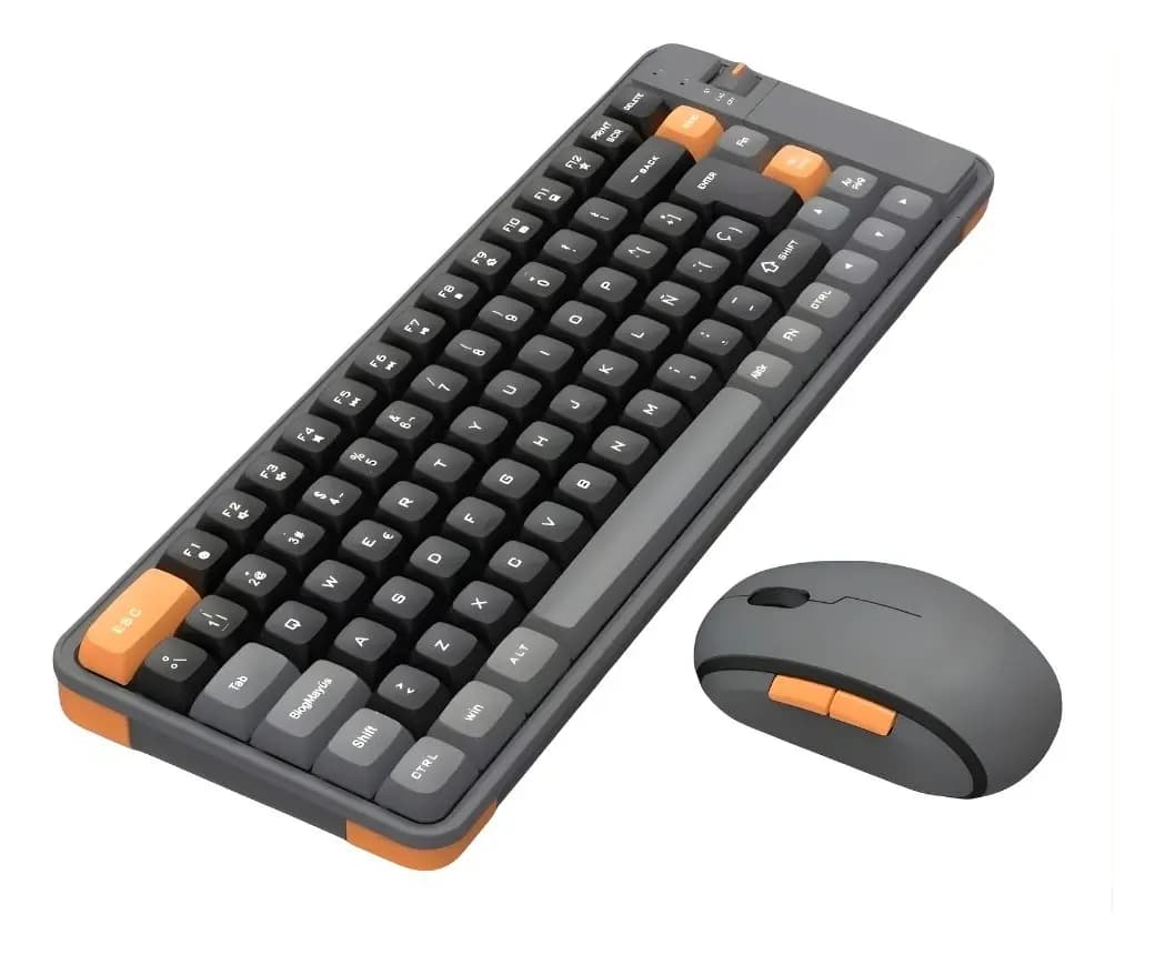 Kit Teclado Y Mouse Inalámbrico Bluetooth Usb Amarillo Amarillo