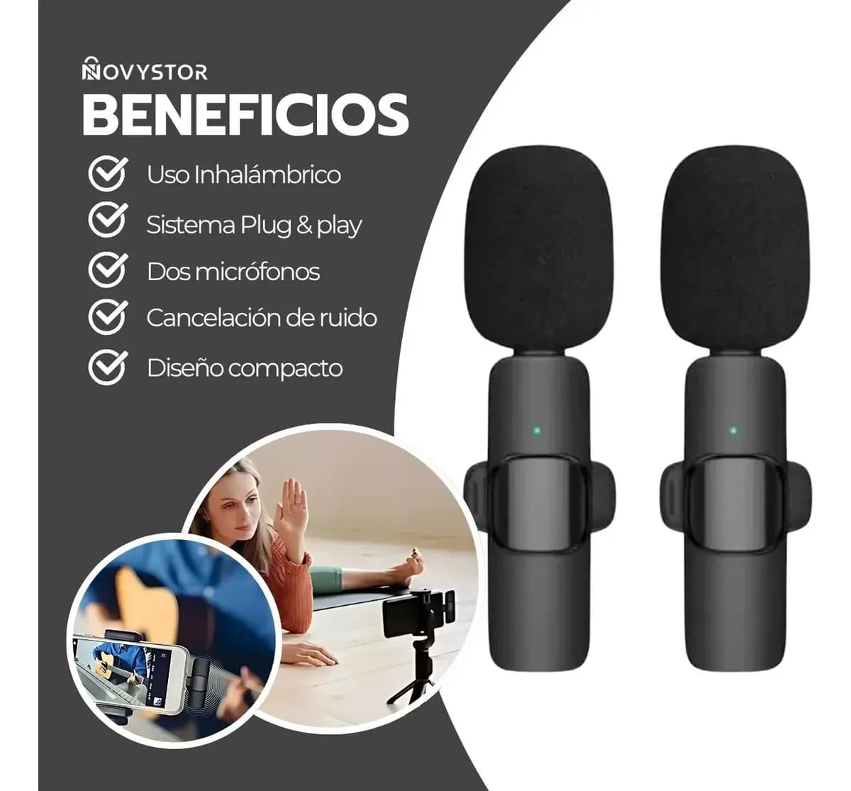 Pack 2 Micrófonos Inalámbricos 360° Tipo C Y iPhone 20m Negro — imagen 4