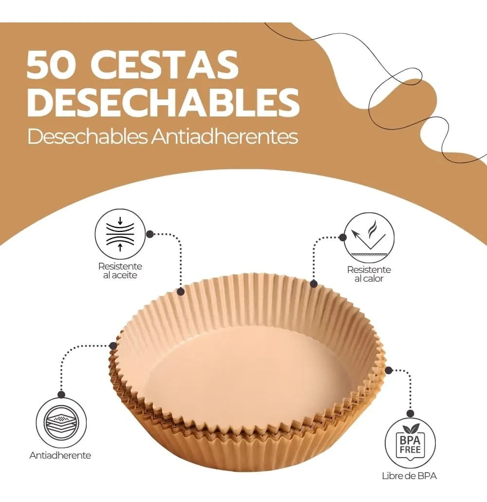 50 Cestas Desechables Antiadherentes Para Freidora De Aire Marrón — imagen 3