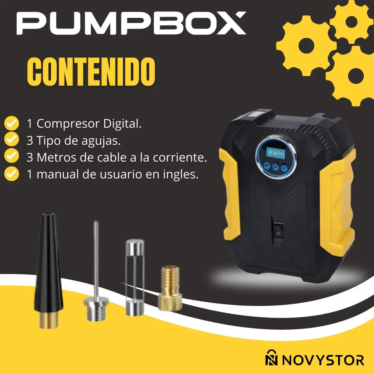 Compresor De Aire Portátil Digital Todo Neumático Negro — imagen 7