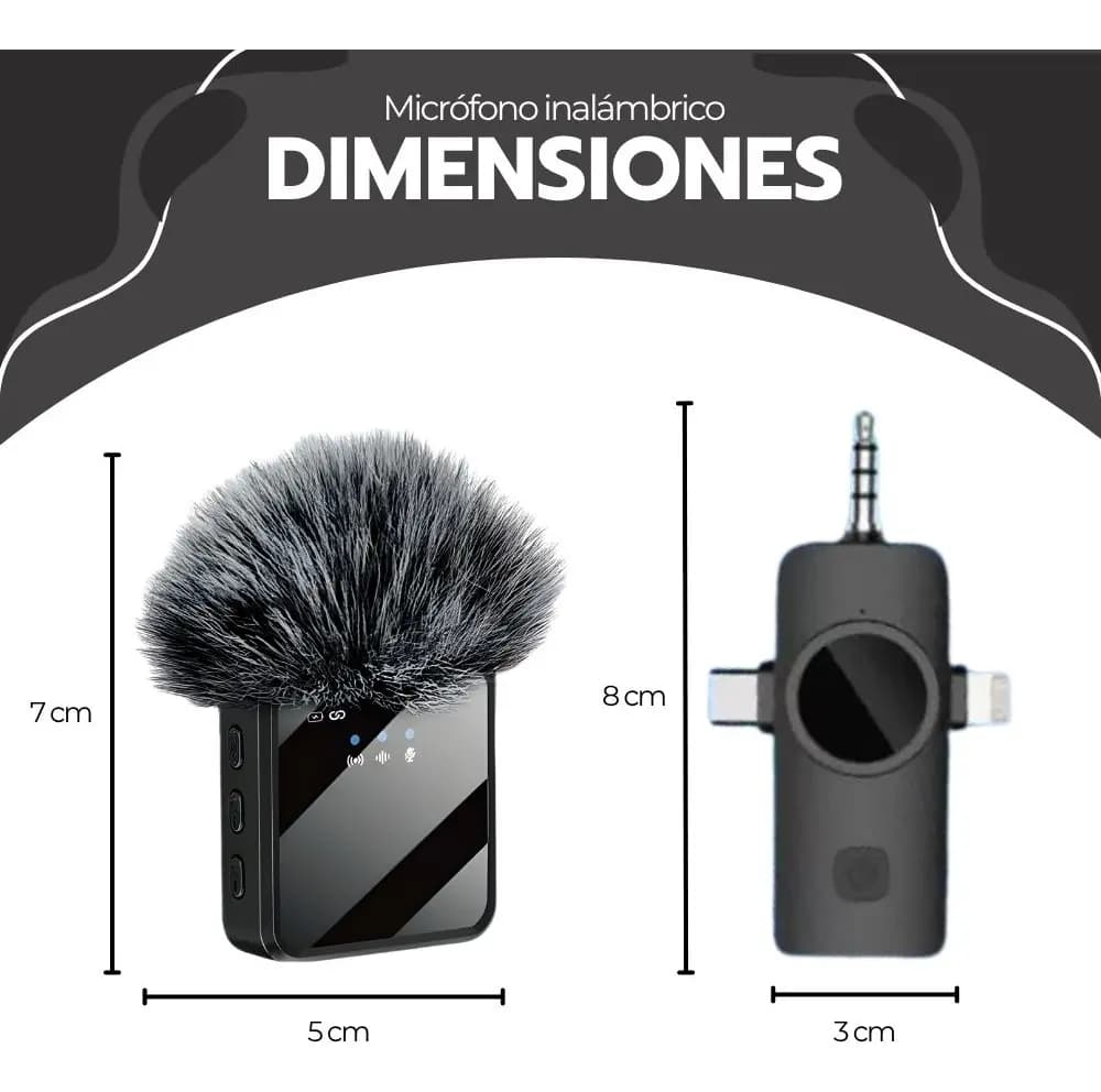 Micrófono Doble Inalámbrico Con Receptor 3 En 1 Universal Negro — imagen 10