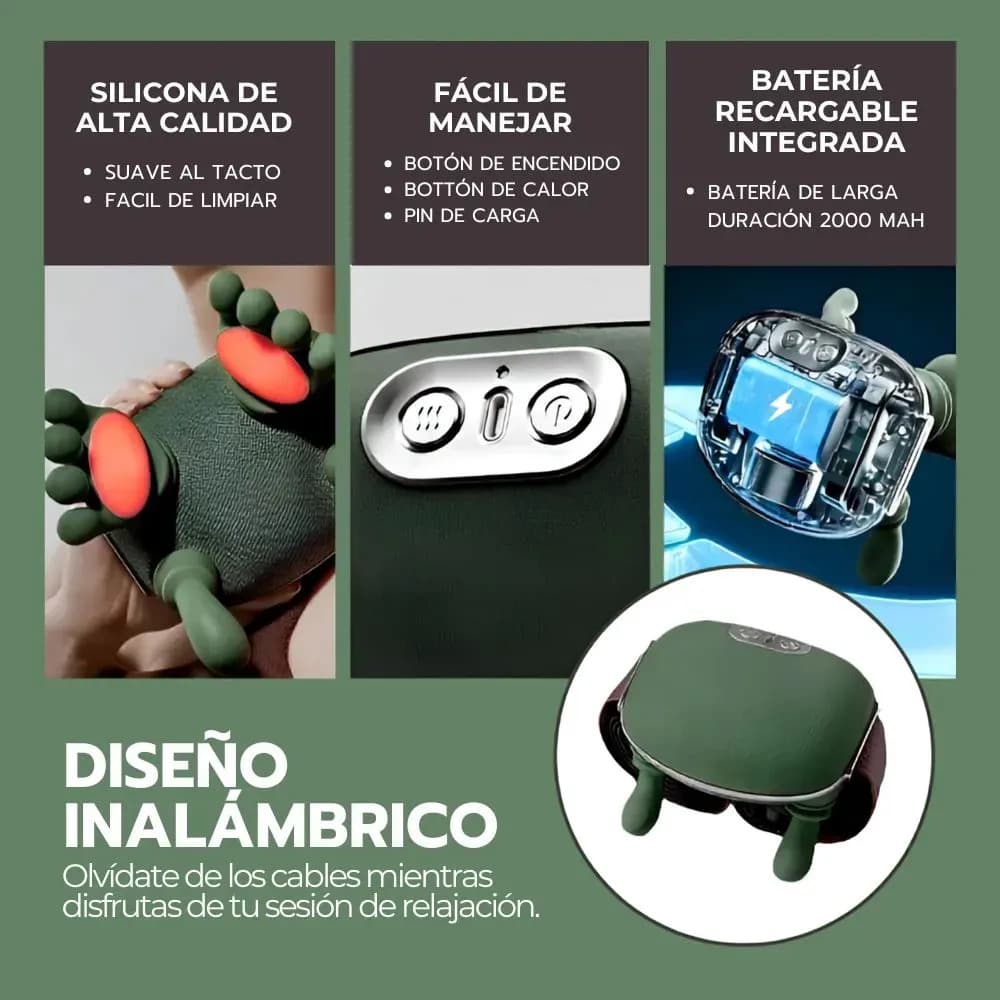 Masajeador Cuello Y Hombros Shiatsu Con Calor Recargable Verde — imagen 8