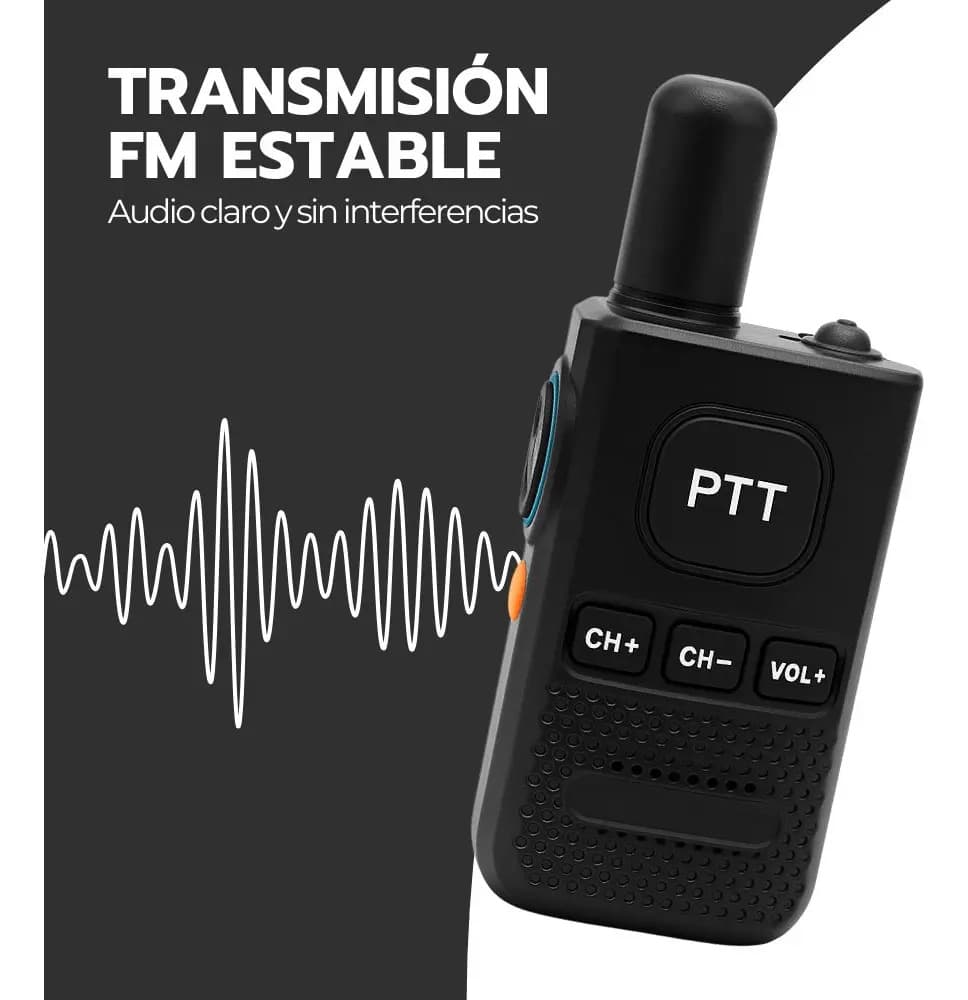 Walkie Talkie Profesional Fm Recargable Con Auriculares Negro — imagen 6