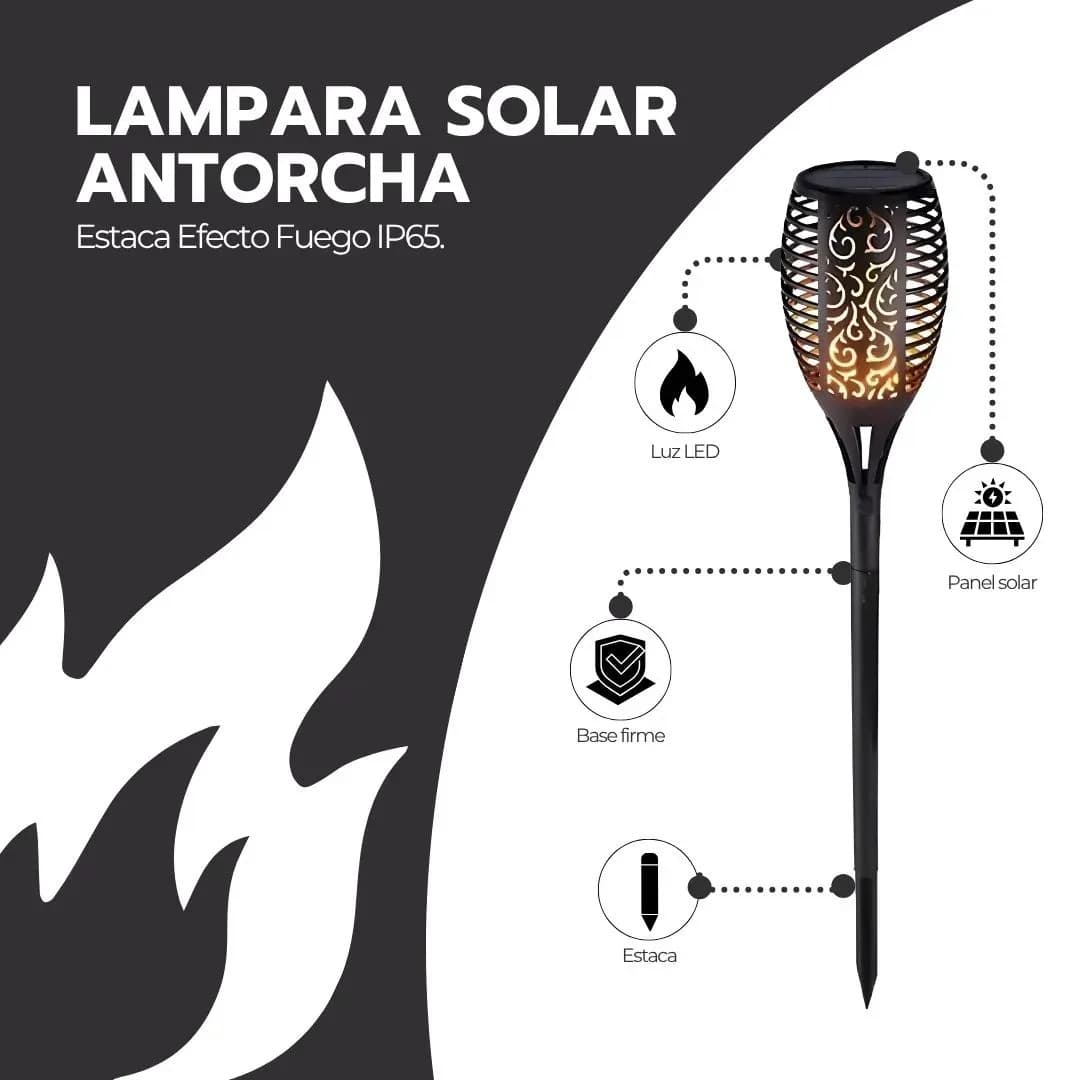 Lampara Solar Antorcha Para Jardín Estaca Efecto Fuego Ip65 Negro — imagen 3