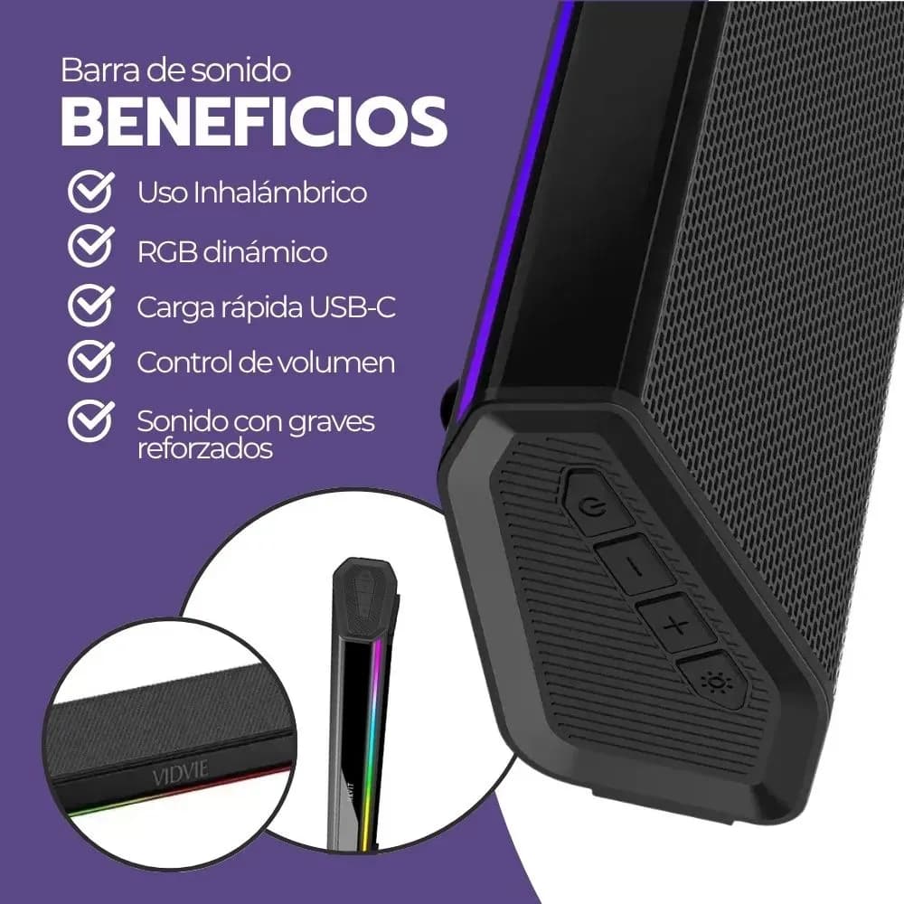 Barra De Sonido Bluetooth 5.3 Soundbar 80cm Con Luces Rgb Negro — imagen 4