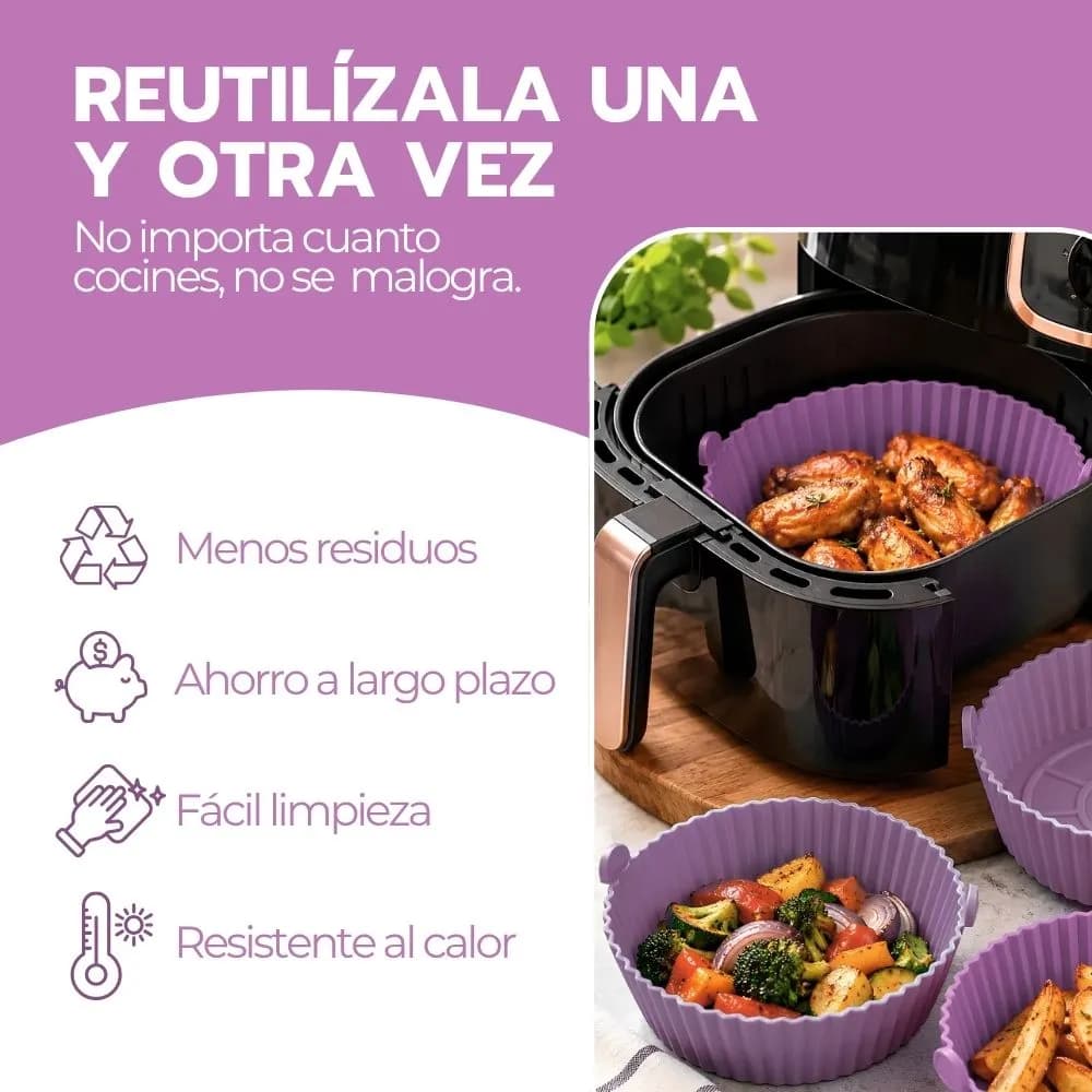 Cesta Silicona Freidora Aire Bandeja Morado Circular Rosa — imagen 5