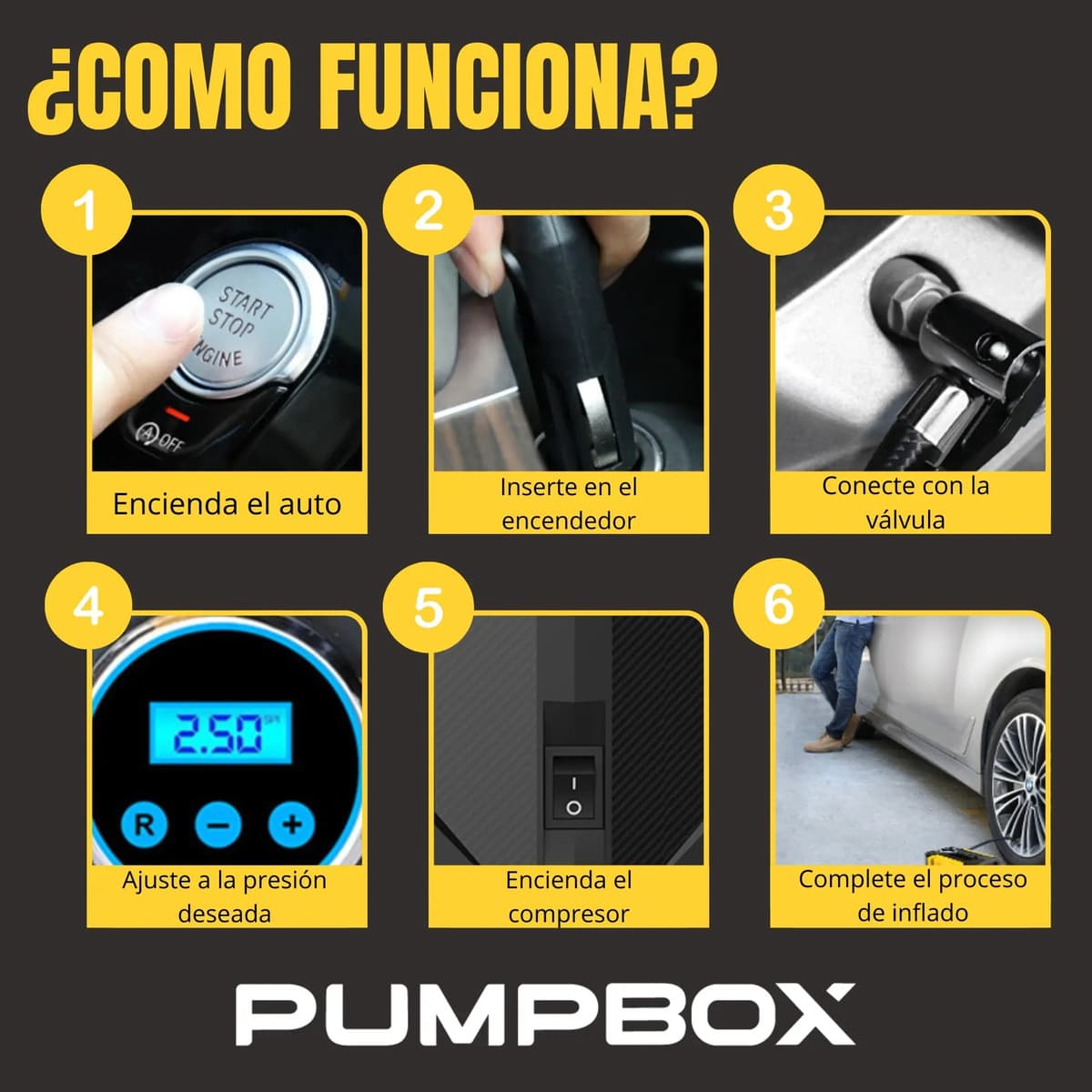 Compresor De Aire Portátil Digital 12v Todo Neumático Negro — imagen 10