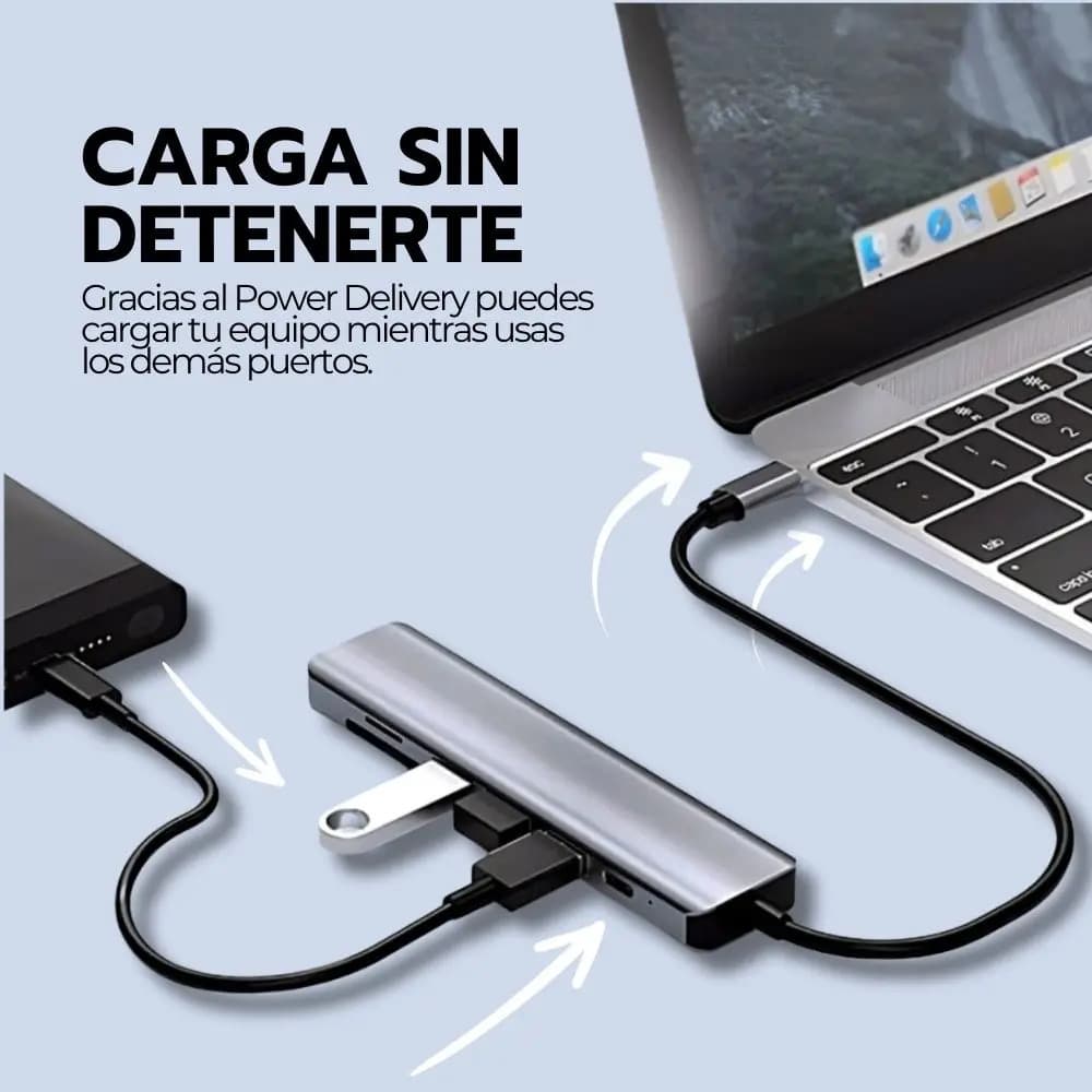 Adaptador Usb-c 7 Puertos Con Hdmi Y Puertos + Micro Sd 64gb Gris — imagen 8