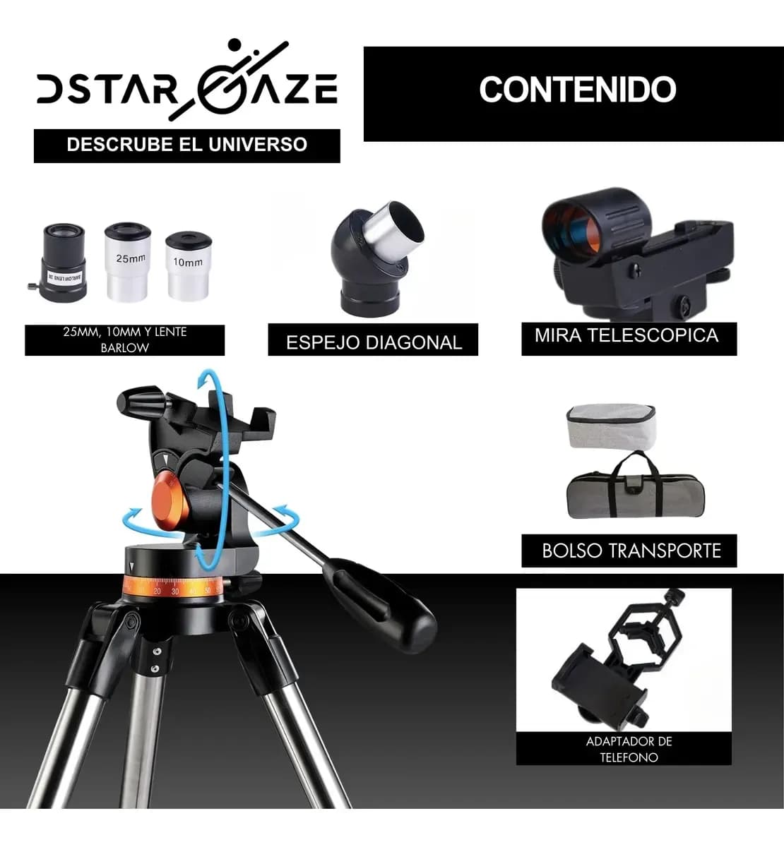 Telescopio Astronómico Profesional Monocular 70070m Blanco — imagen 5