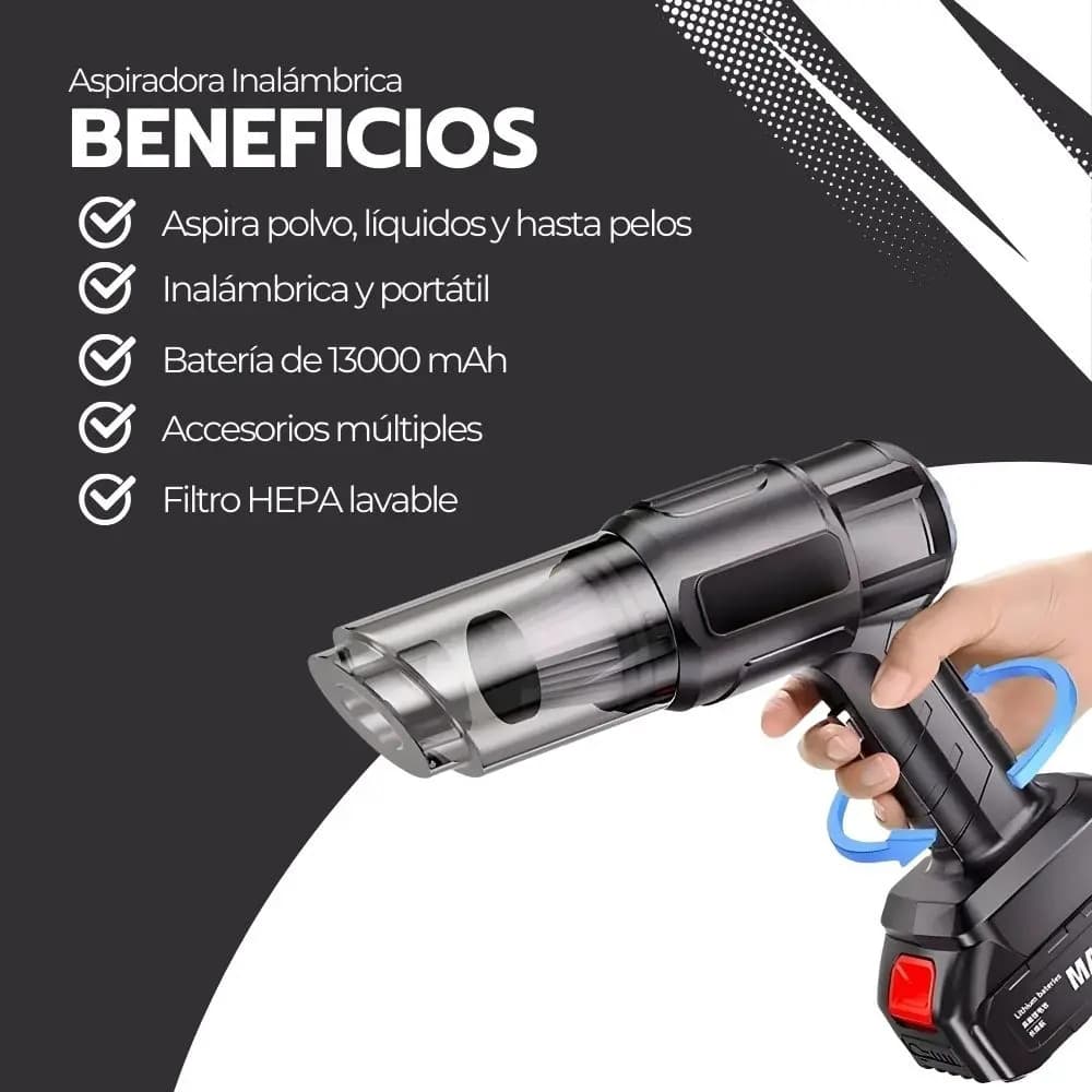 Aspiradora Inalámbrica Portátil Auto Alta Potencia 13000mah Negro — imagen 4