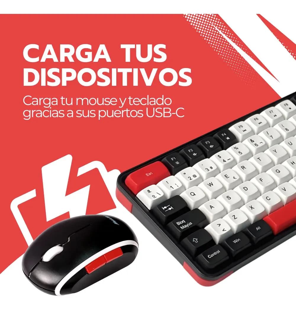 Kit Teclado Y Mouse Inalámbrico Bluetooth Recargable Rojo — imagen 9