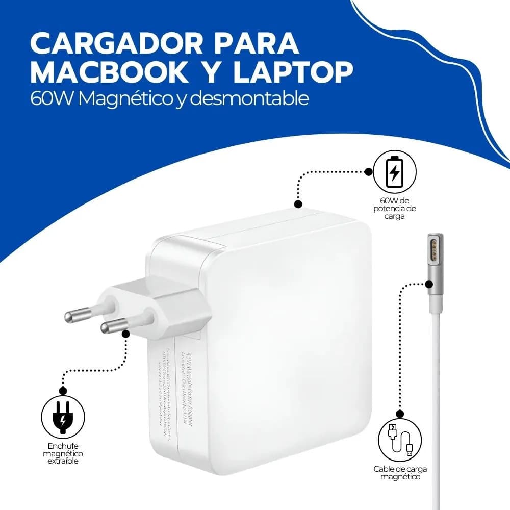 Cargador Para Macbook Y Laptop 60w Conector Magnético Blanco — imagen 3