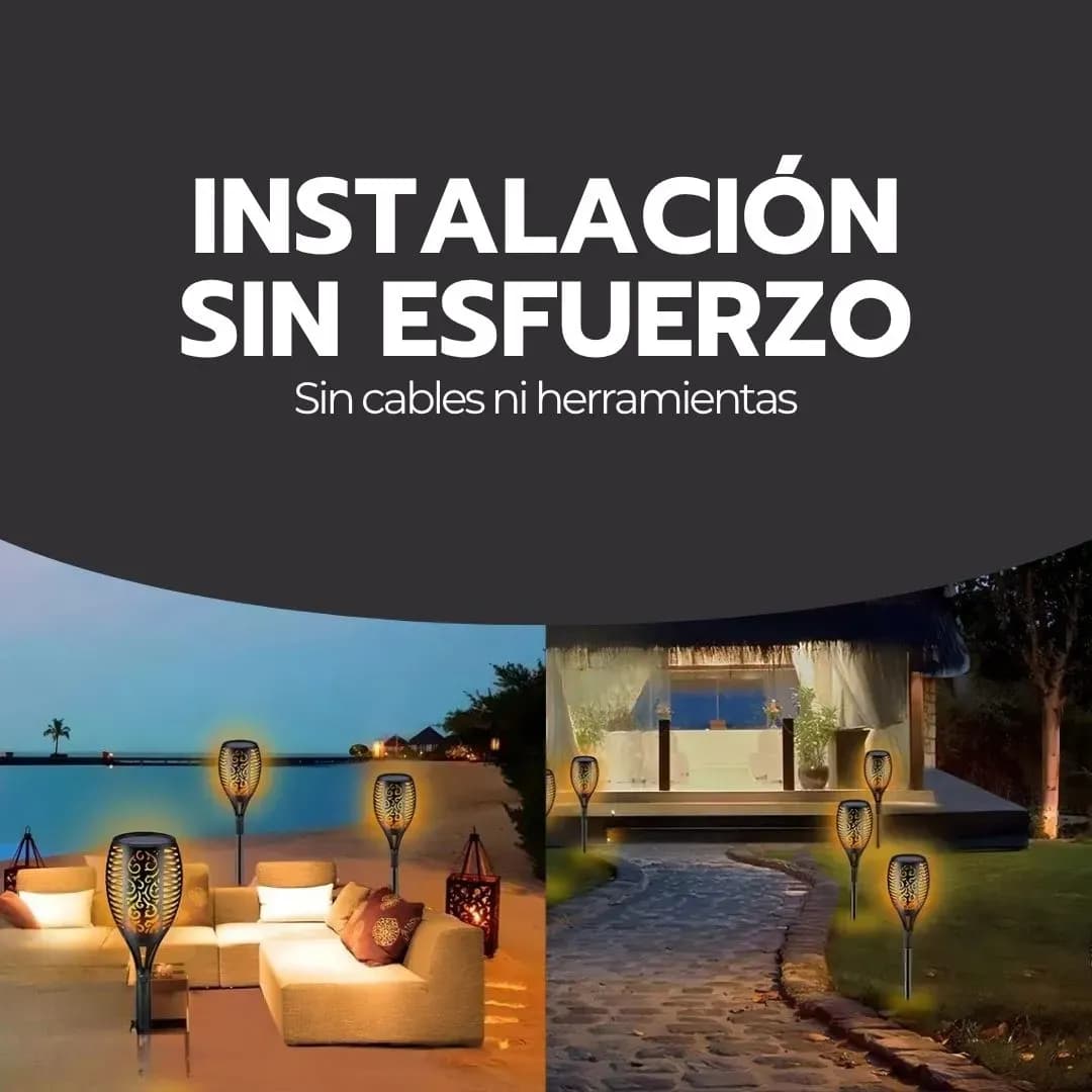 Lampara Solar Antorcha Para Jardín Estaca Efecto Fuego Ip65 Negro — imagen 9