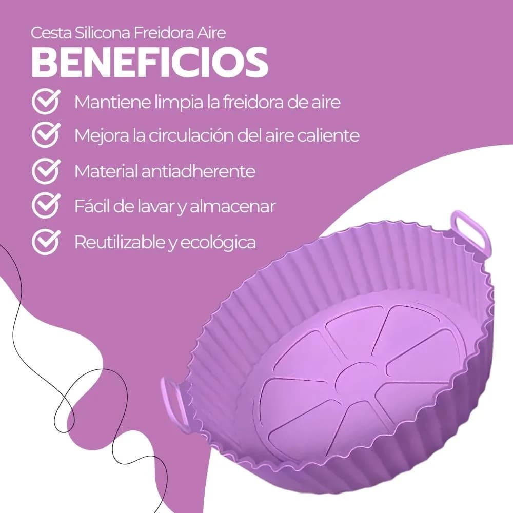 Cesta Silicona Freidora Aire Bandeja Morado Circular Rosa — imagen 4