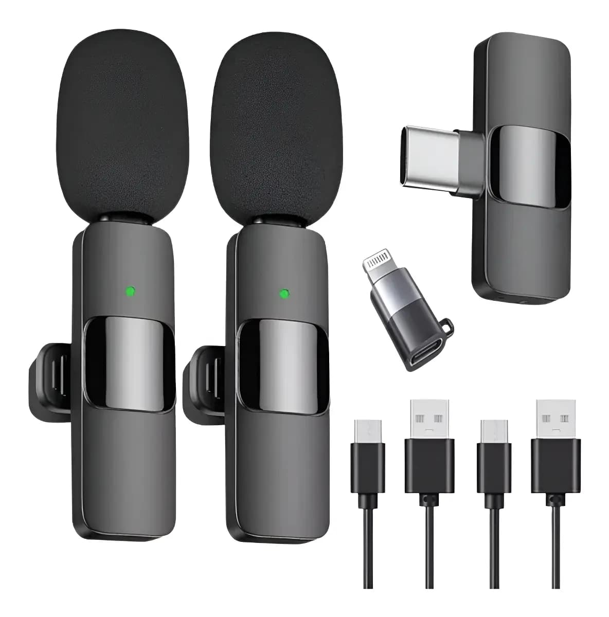 Pack 2 Micrófonos Inalámbricos 360° Tipo C Y iPhone 20m Negro