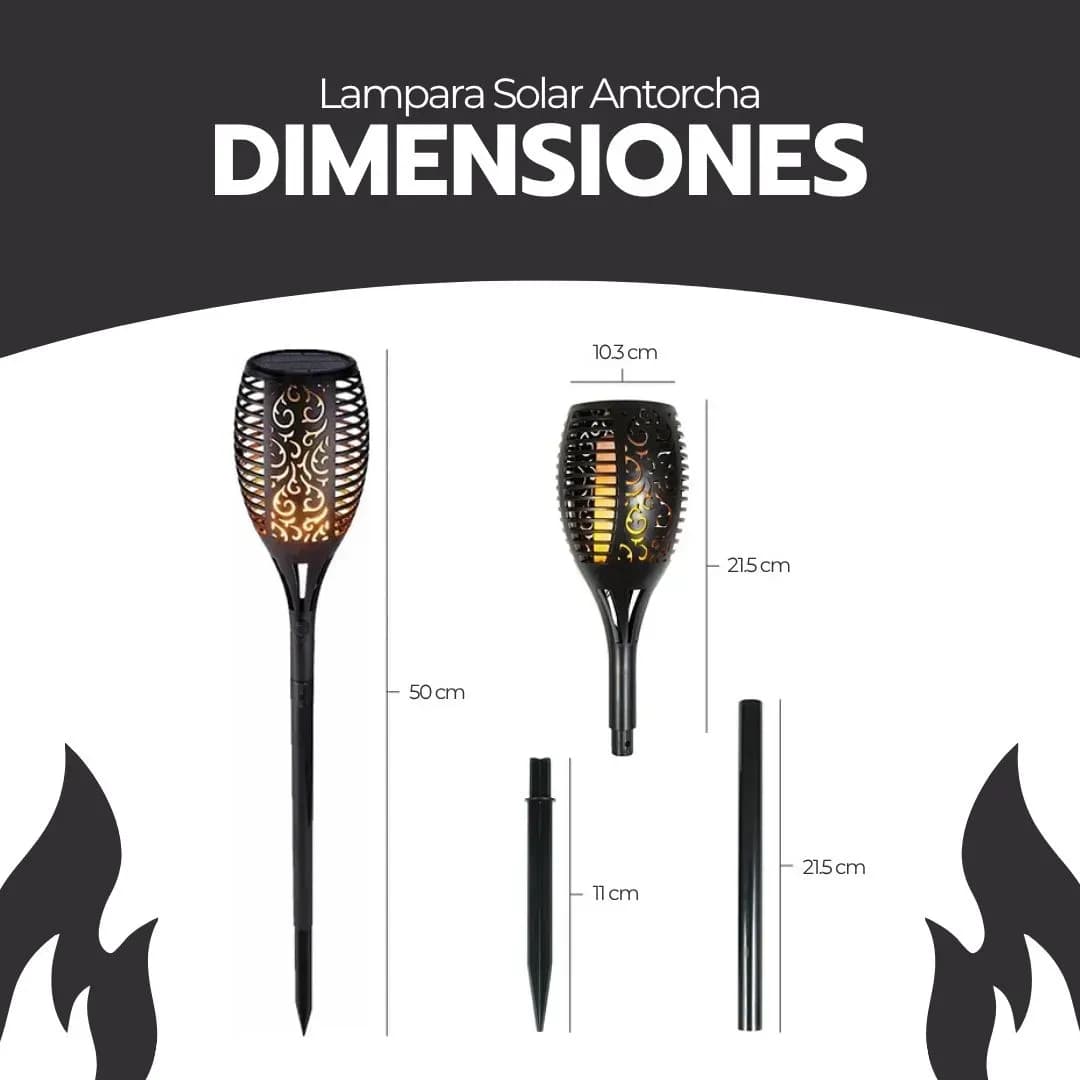 Lampara Solar Antorcha Para Jardín Estaca Efecto Fuego Ip65 Negro — imagen 10