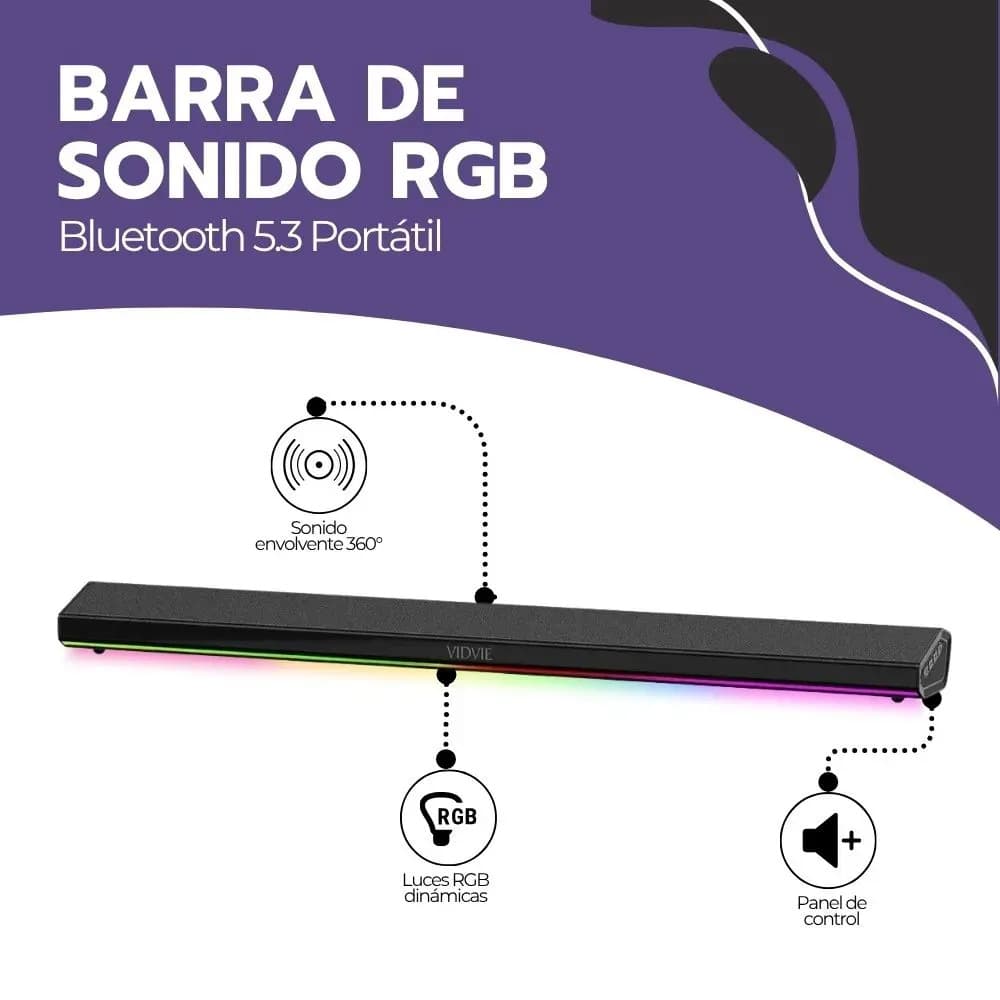 Barra De Sonido Bluetooth 5.3 Soundbar 80cm Con Luces Rgb Negro — imagen 3