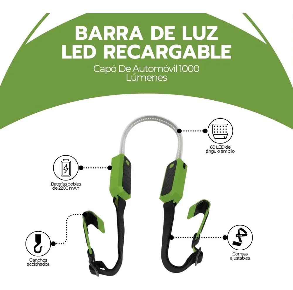 Barra De Luz Led Recargable Para Capó De Automóvil 1000 Lúm — imagen 3
