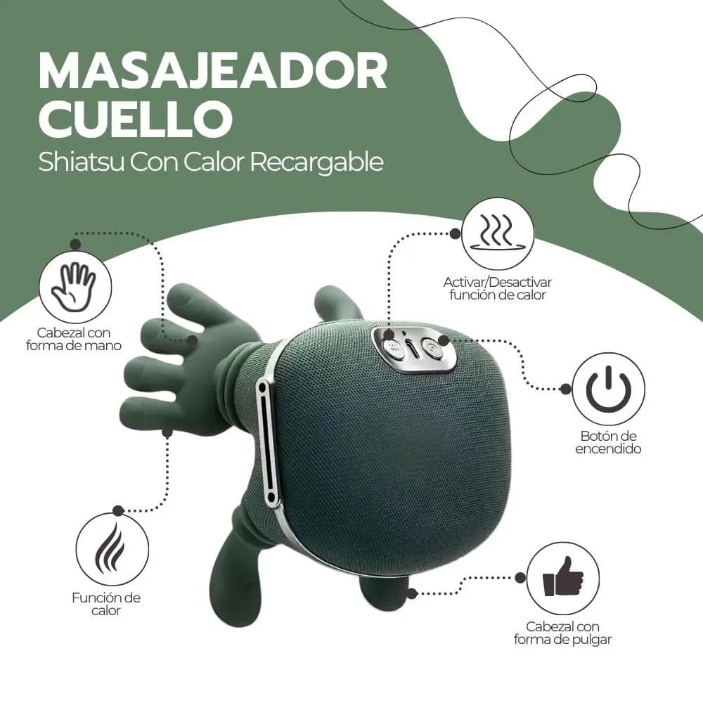 Masajeador Cuello Y Hombros Shiatsu Con Calor Recargable Verde — imagen 3
