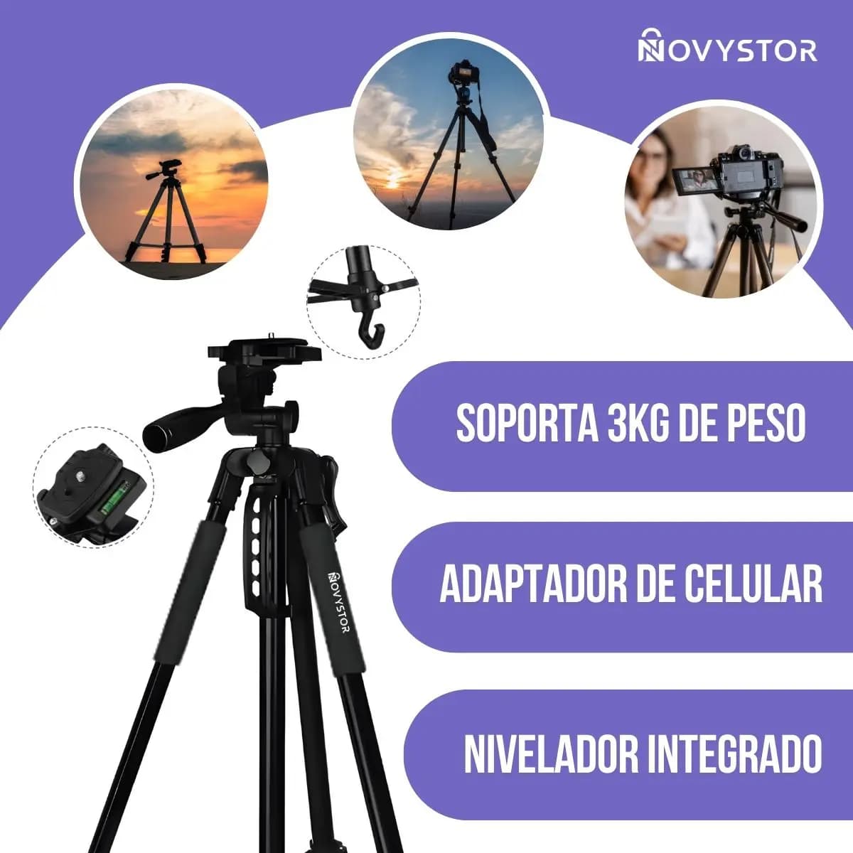 Trípode Profesional Compatible Con Celular Bolso + Adaptador Negro — imagen 8