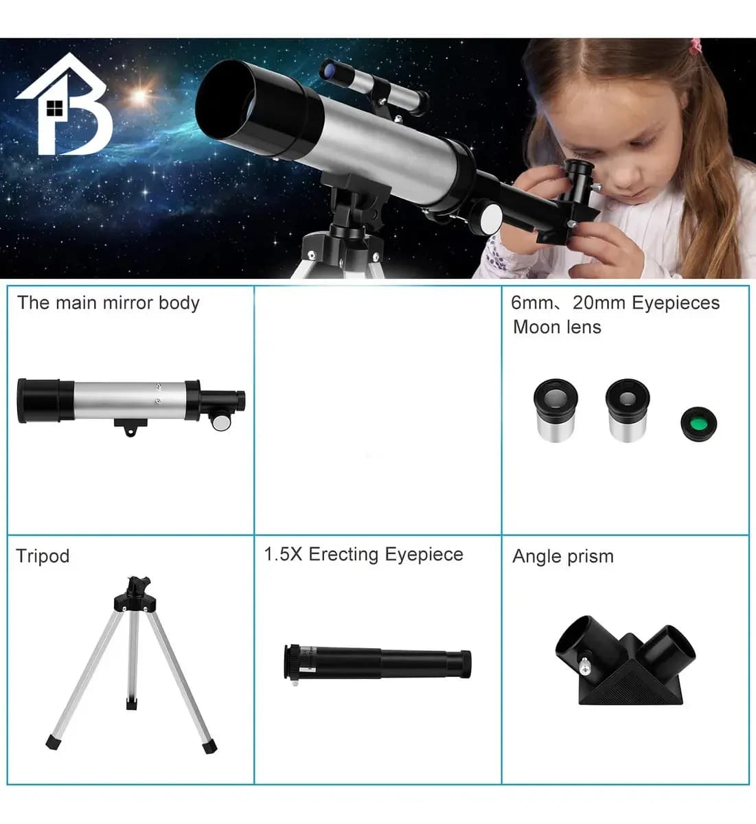 Telescopio Astronómico Profesional Monocular F36050m Color Plateado — imagen 6