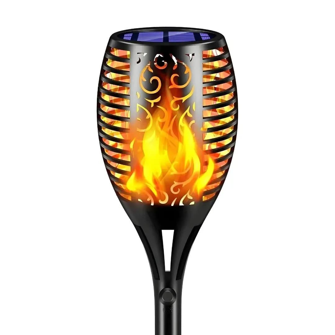 Lampara Solar Antorcha Para Jardín Estaca Efecto Fuego Ip65 Negro