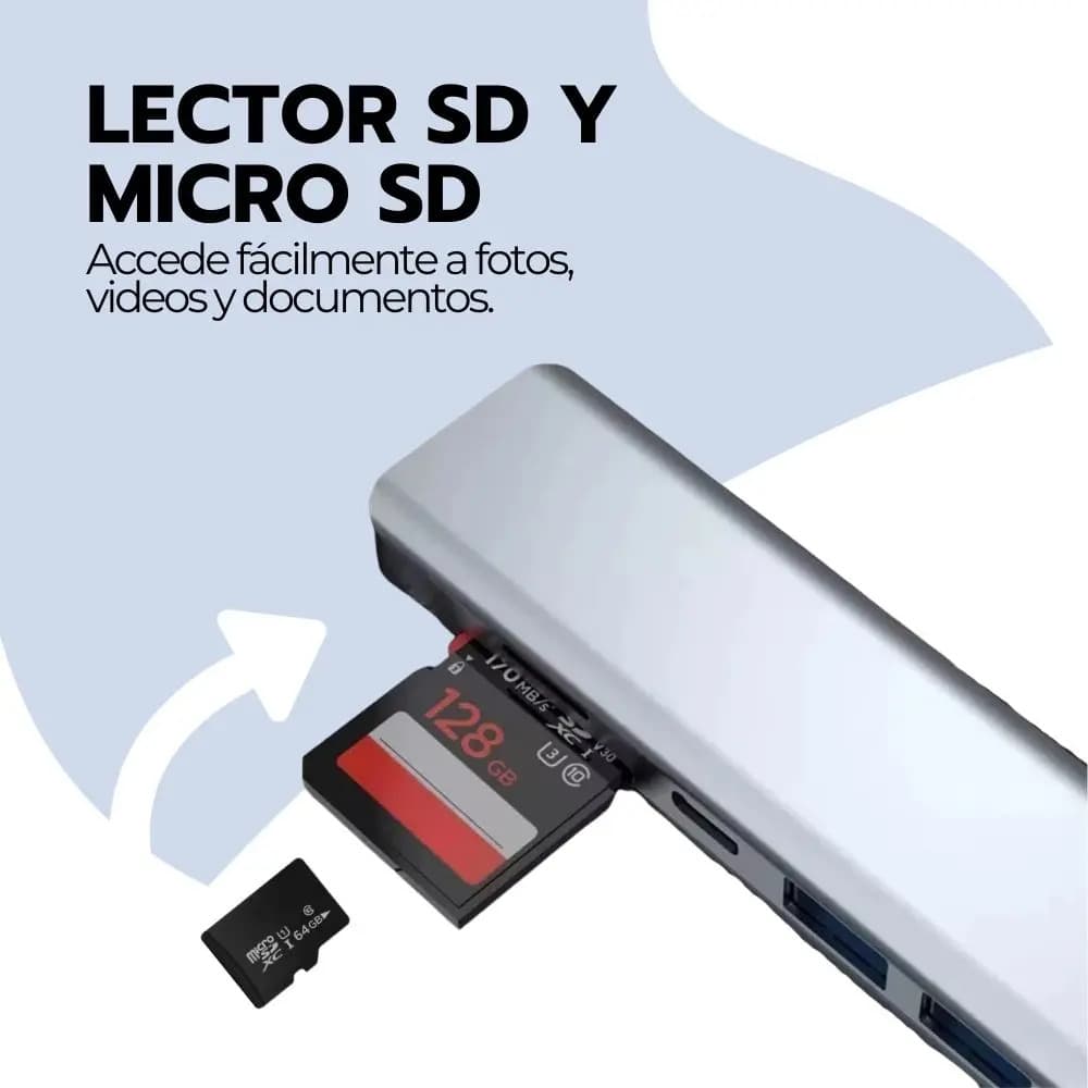 Adaptador Usb-c 7 Puertos Con Hdmi Y Puertos + Micro Sd 64gb Gris — imagen 10