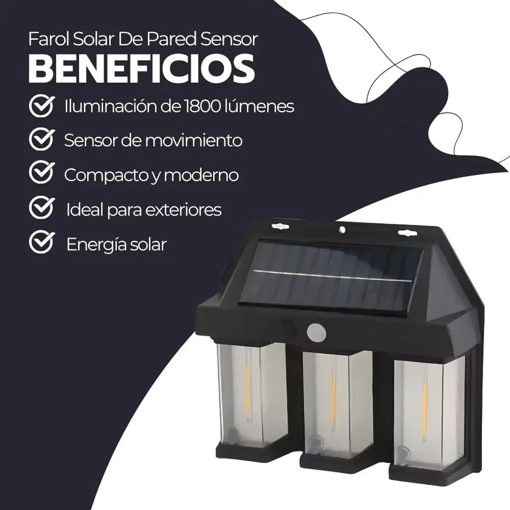 Farol Solar De Pared Sensor Movimiento Luz Cálida Exterior Negro — imagen 4