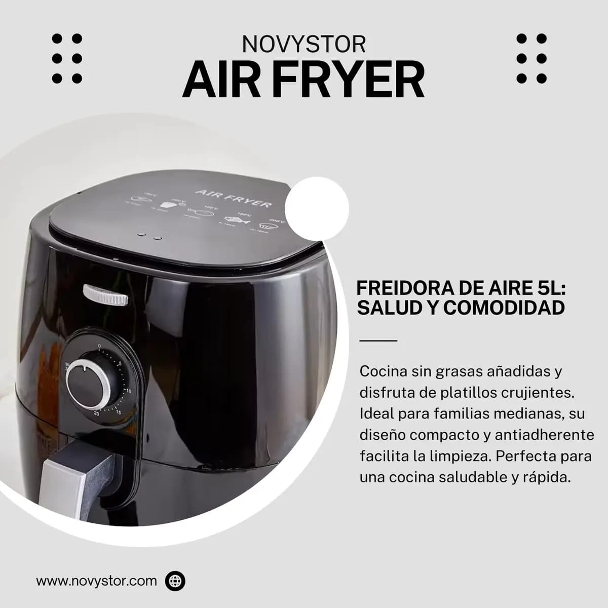 Freidora De Aire Manual 5l, Saludable Y Sin Aceite, 1350w Color Negro — imagen 4