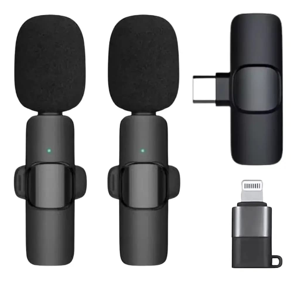 Pack 2 Micrófonos Inalámbricos 360° Tipo C Y iPhone 20m Negro — imagen 2