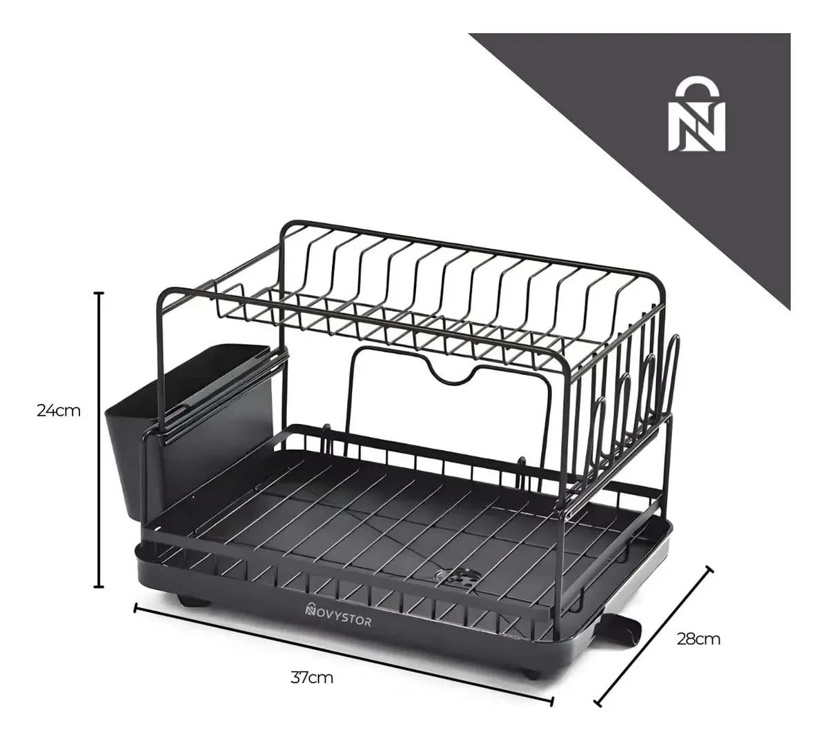 Escurridor De Platos Acero Inoxidable Novystor 2 Niveles Negro — imagen 7