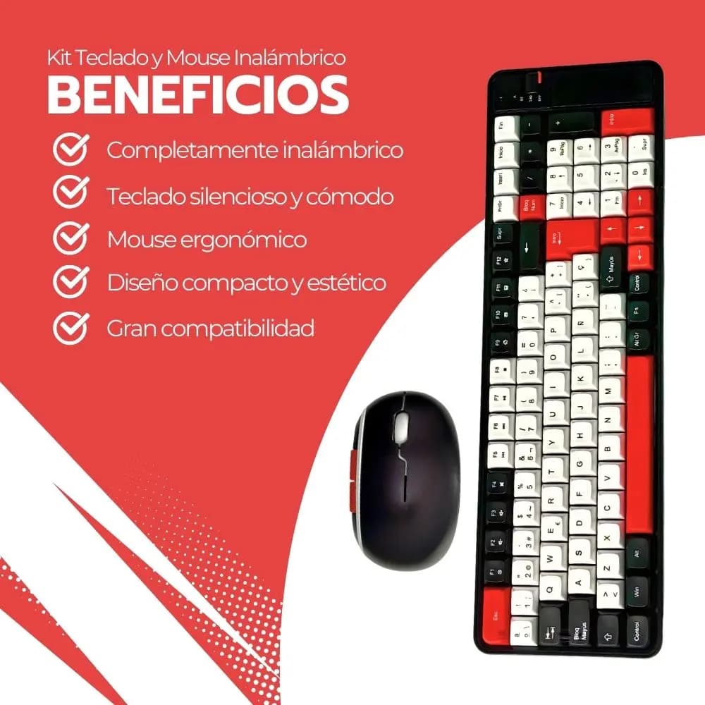 Kit Teclado Y Mouse Inalámbrico Bluetooth Recargable Rojo — imagen 4