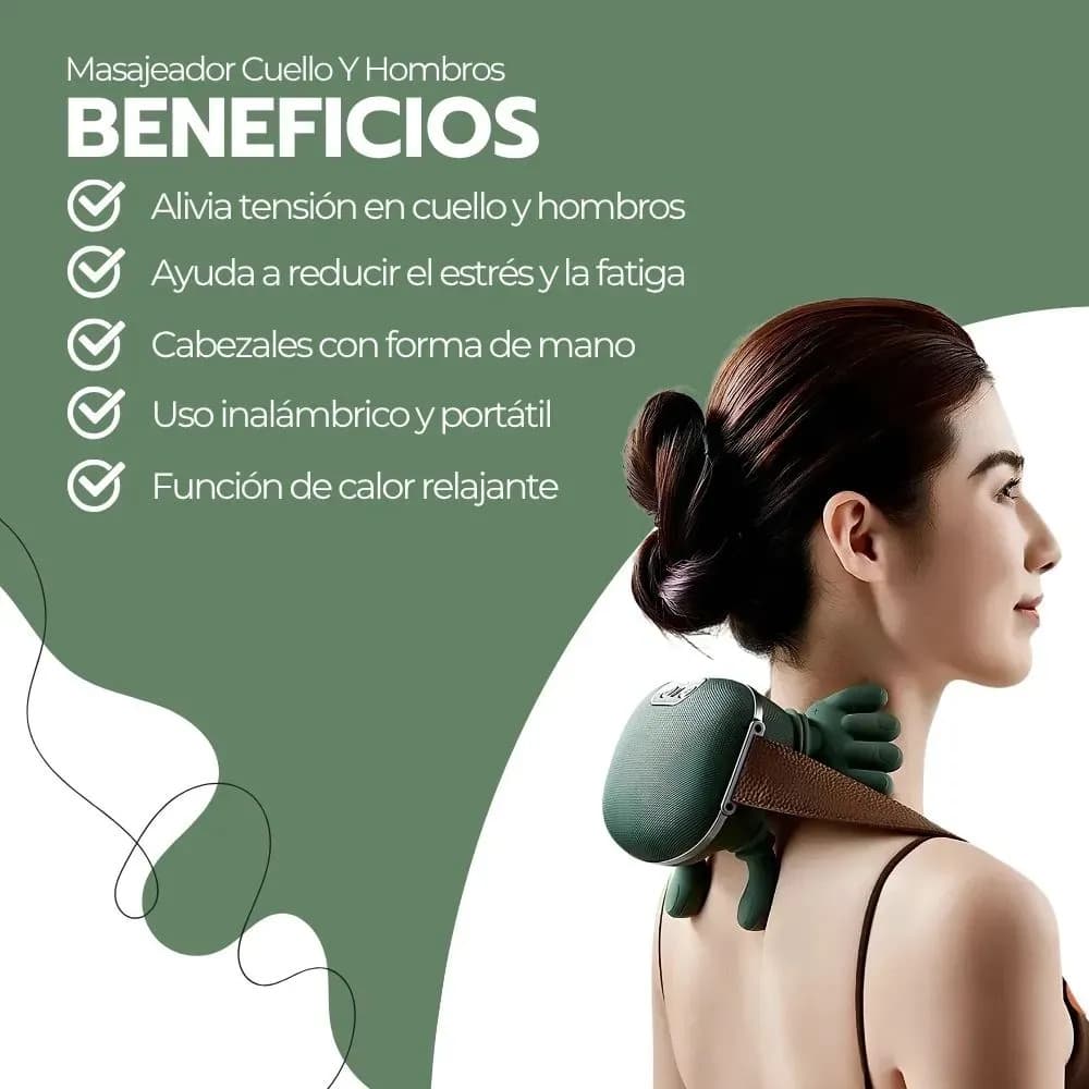 Masajeador Cuello Y Hombros Shiatsu Con Calor Recargable Verde — imagen 4