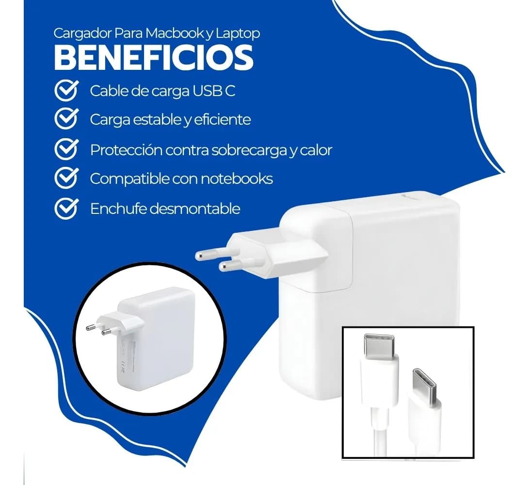Cargador 87w Cable Tipo C Carga Rápida Para Laptop Y Macbook Blanco — imagen 4
