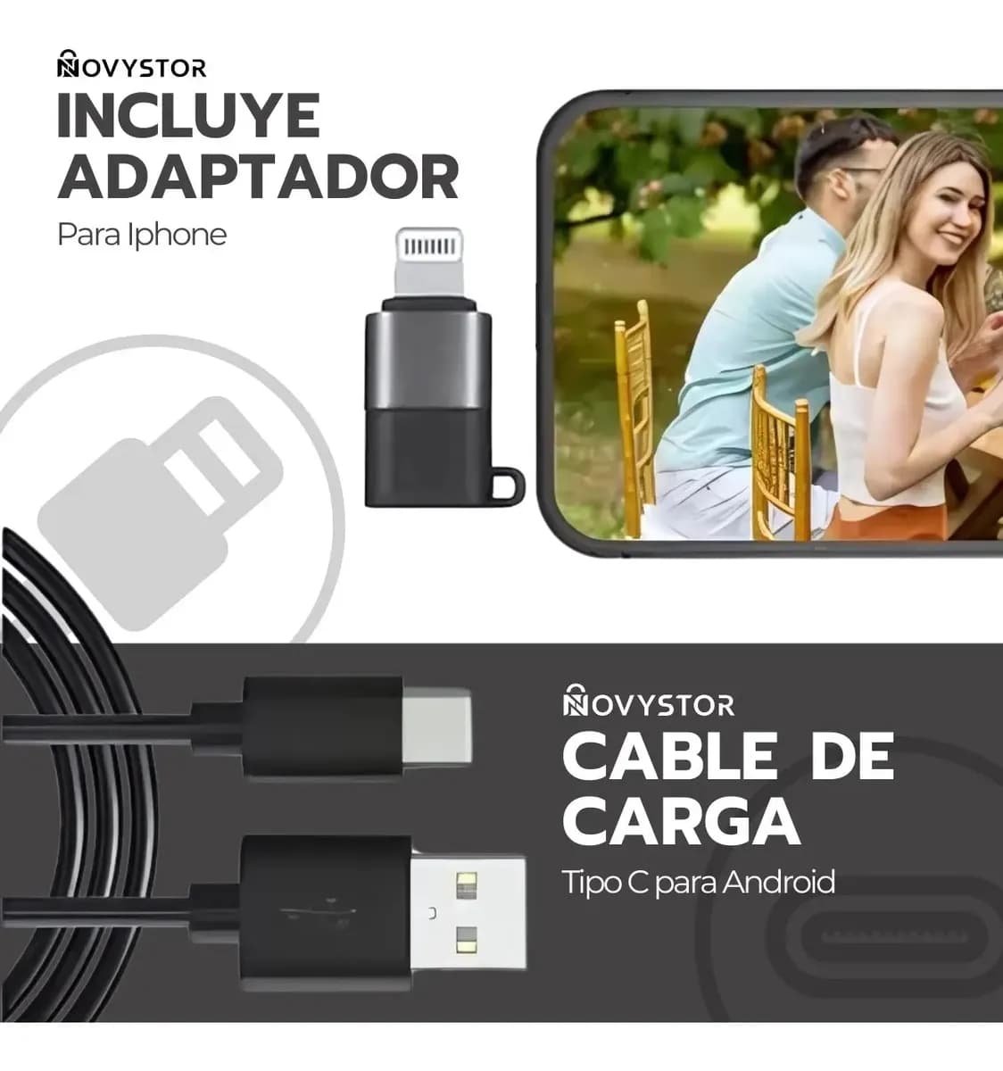Pack 2 Micrófonos Inalámbricos 360° Tipo C Y iPhone 20m Negro — imagen 6