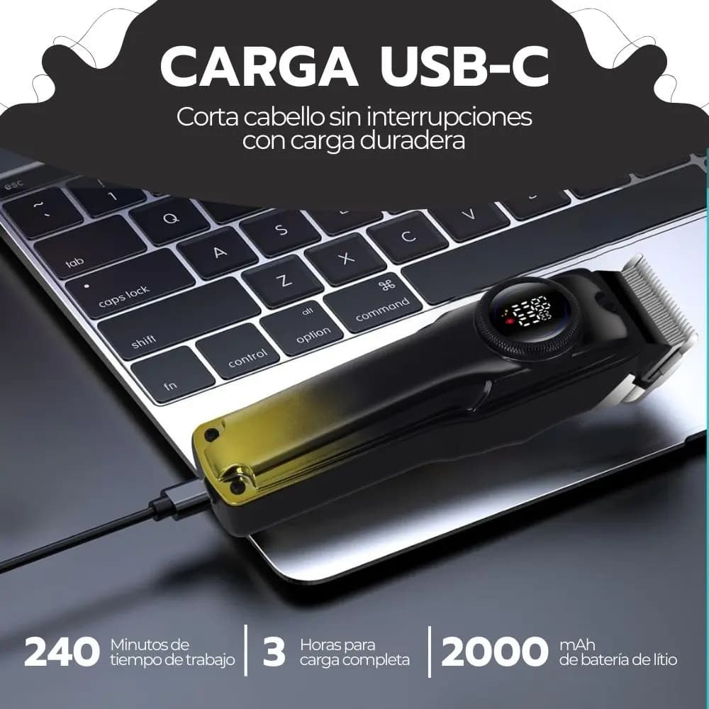 Cortadora De Pelo Digital Pantalla Lcd Recargable Usb Pro Negro — imagen 5