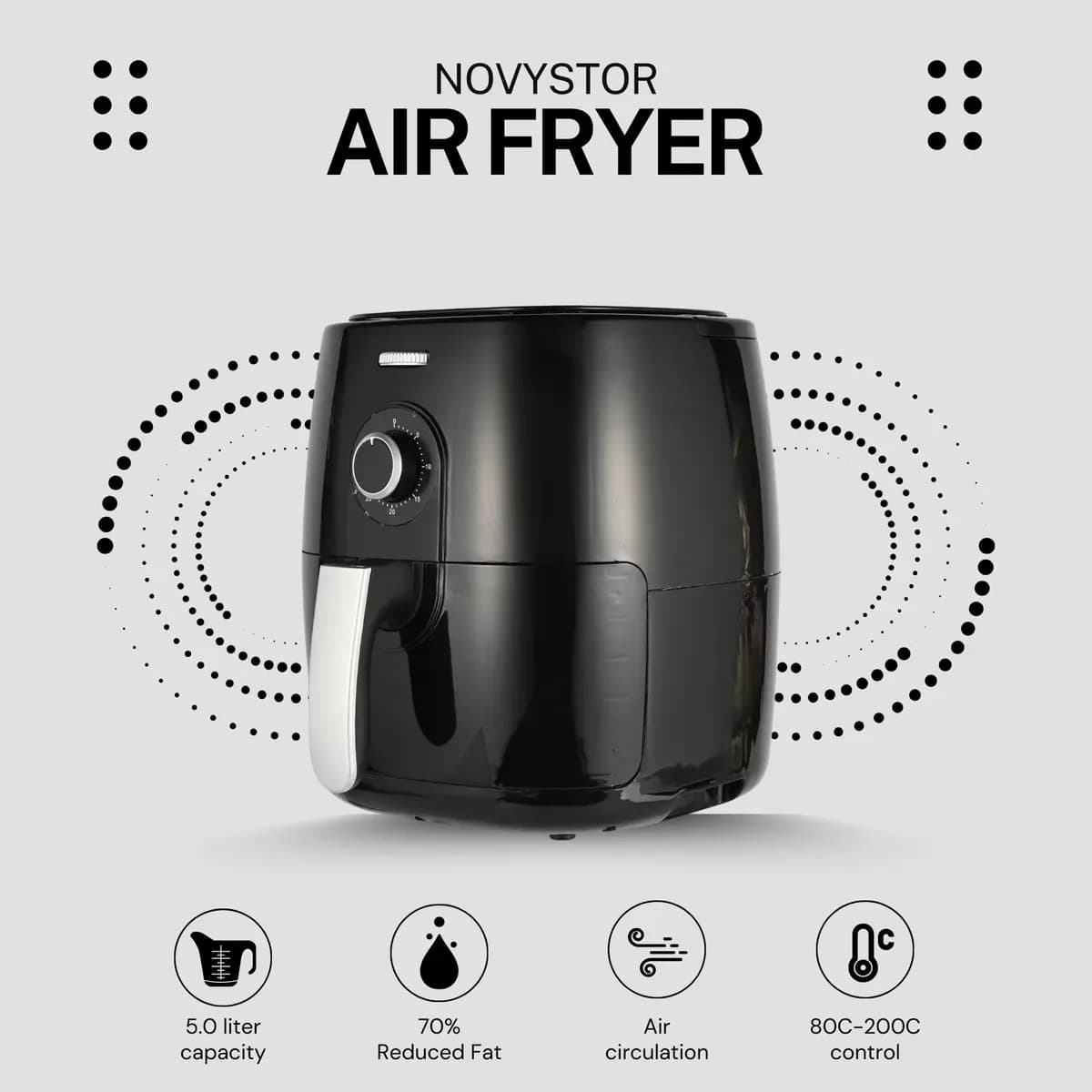 Freidora De Aire Manual 5l, Saludable Y Sin Aceite, 1350w Color Negro — imagen 2