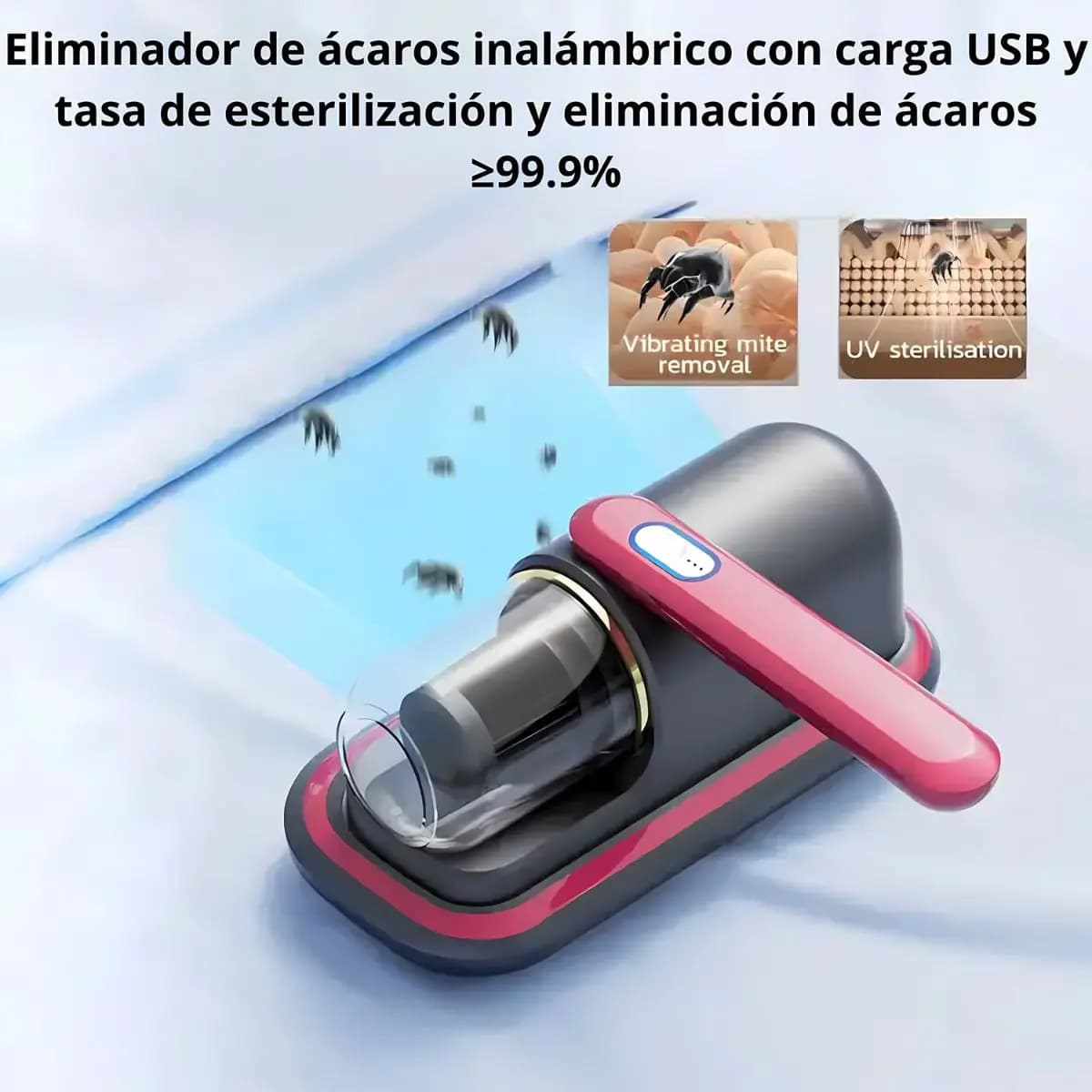 Aspiradora Inalámbrica Eliminadora De Ácaros Al Vacío Color Rosa — imagen 3