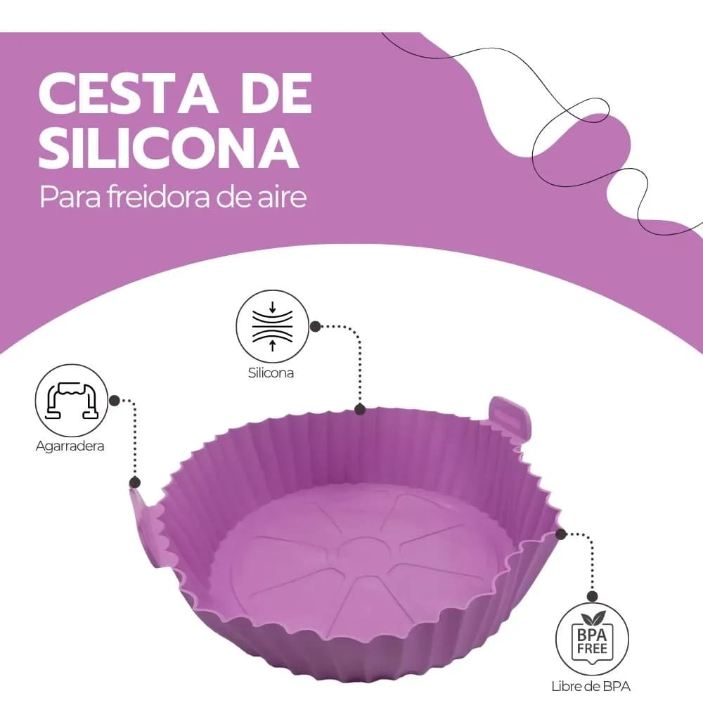 Cesta Silicona Freidora Aire Bandeja Morado Circular Rosa — imagen 3