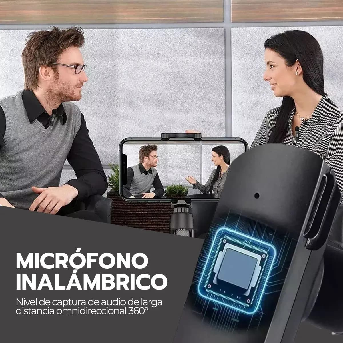 Pack 2 Micrófonos Inalámbricos 360° Tipo C Y iPhone 20m Negro — imagen 8