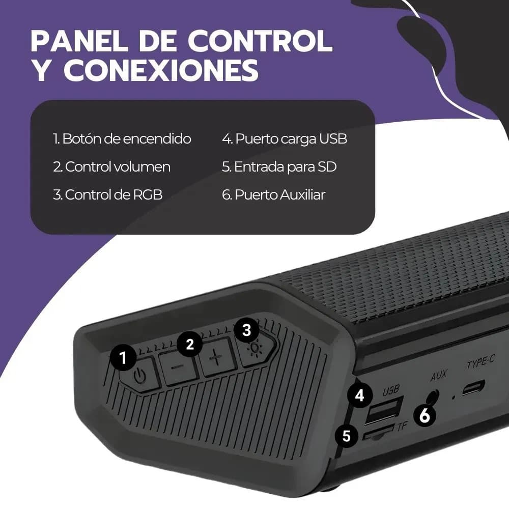 Barra De Sonido Bluetooth 5.3 Soundbar 80cm Con Luces Rgb Negro — imagen 9