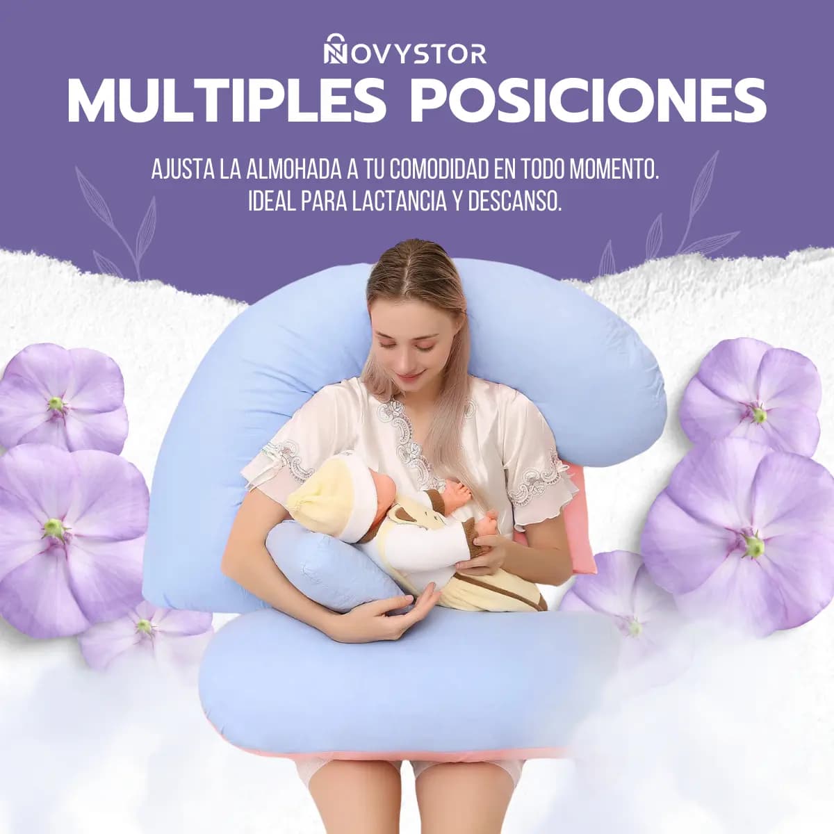 Almohada Embarazo Tipo U Rosa Poliéster Suave Y Ergonómica — imagen 8