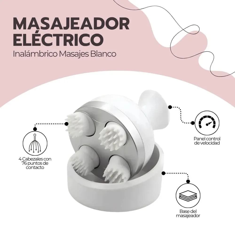 Masajeador Cabeza Eléctrico Inalámbrico Masajes Blanco — imagen 3