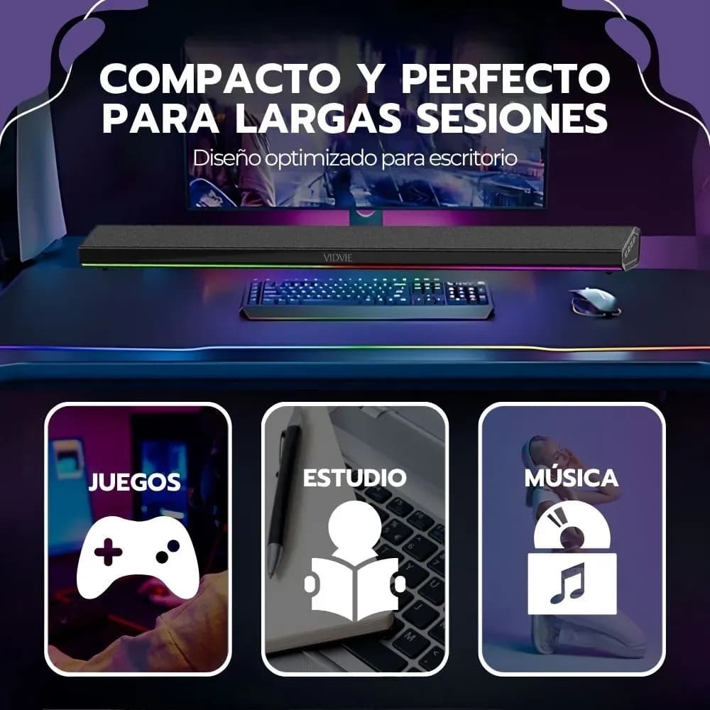 Barra De Sonido Bluetooth 5.3 Soundbar 80cm Con Luces Rgb Negro — imagen 6