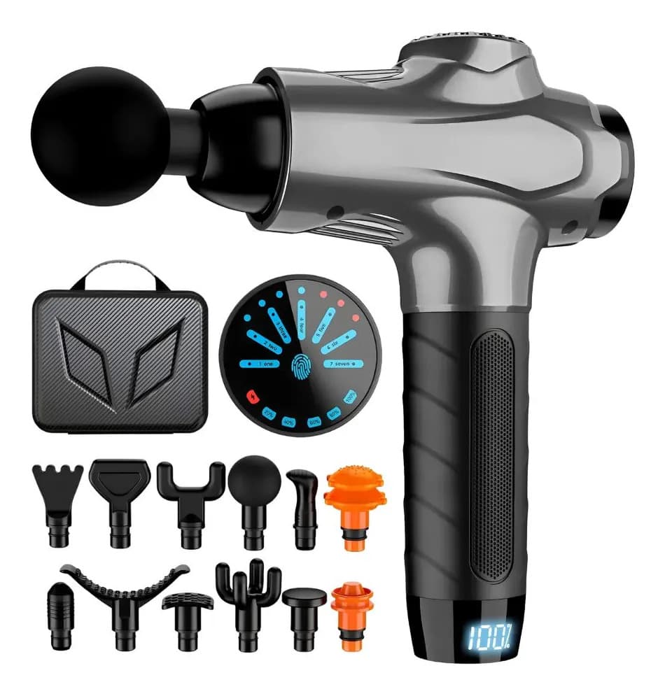 Masajedor Muscular Pistola Masaje Profesional Kine 12 Cabeza Gris