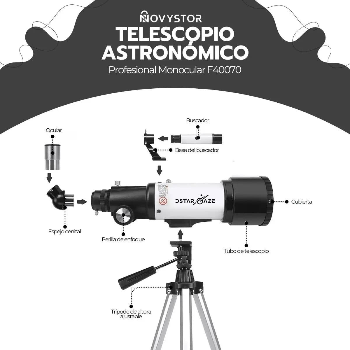 Telescopio Astronómico Profesional Monocular F40070 Blanco — imagen 3